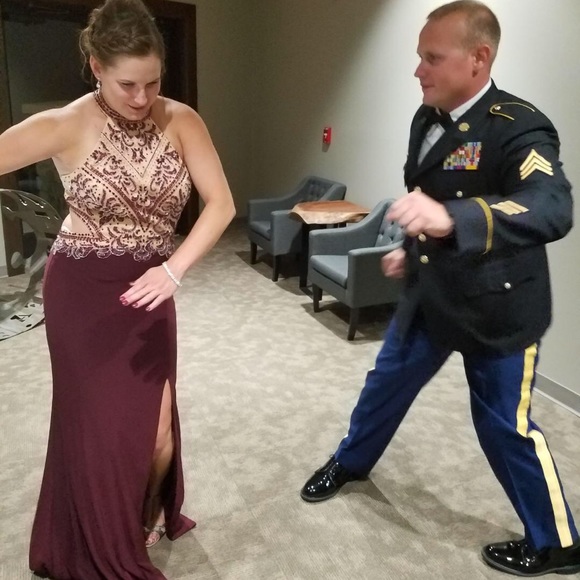 Long Deep Purple Formal Dress with Beaded Bodice - Picture 6 of 7